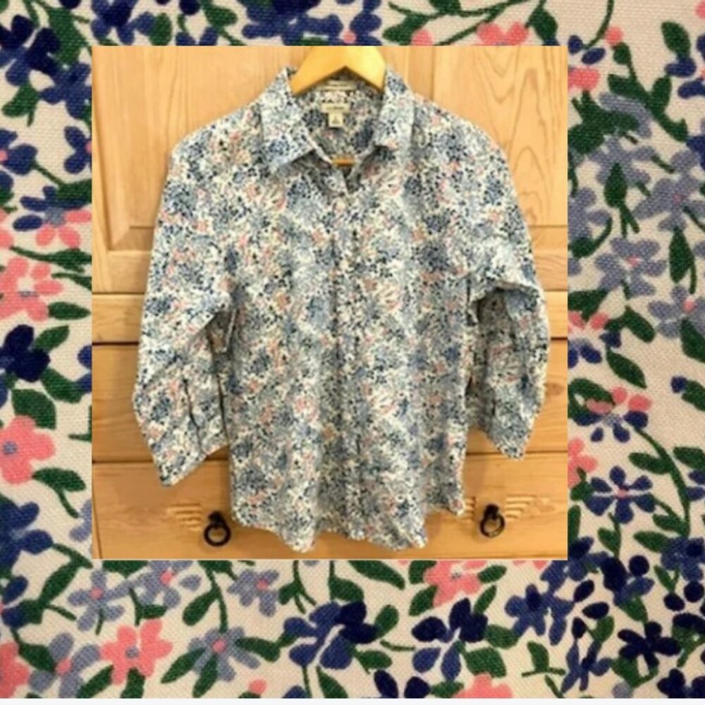 LL Bean Button Down Shirt Floral Modern Prep Preppy Literary Chic Cottagecore